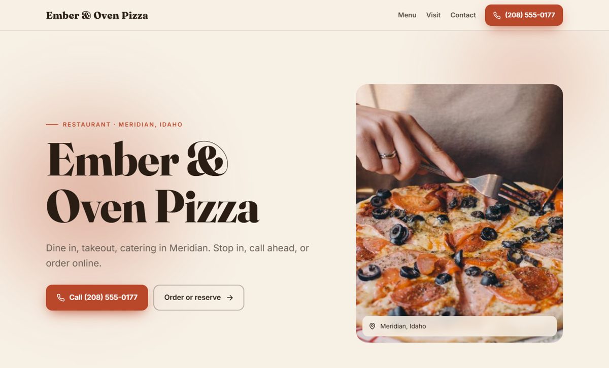 Demo website for a pizza restaurant